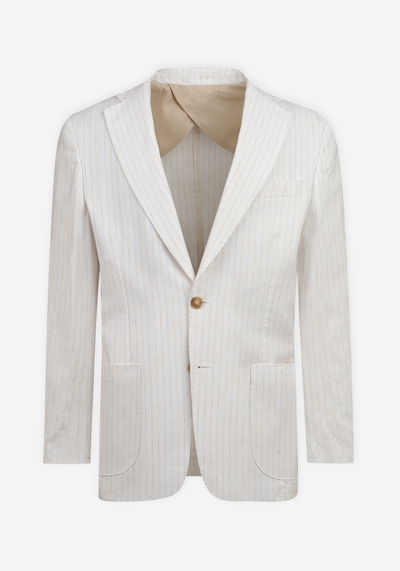 White Desert Beige Stripe Cotton Tencel Linen Blazer