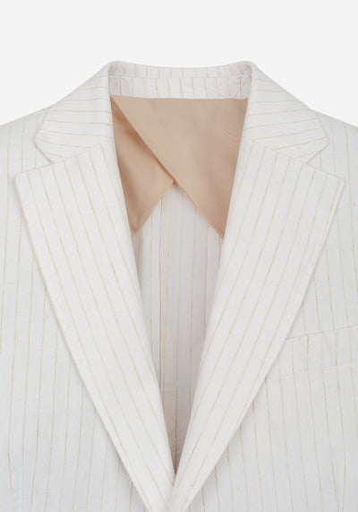 White Desert Beige Stripe Cotton Tencel Linen Blazer