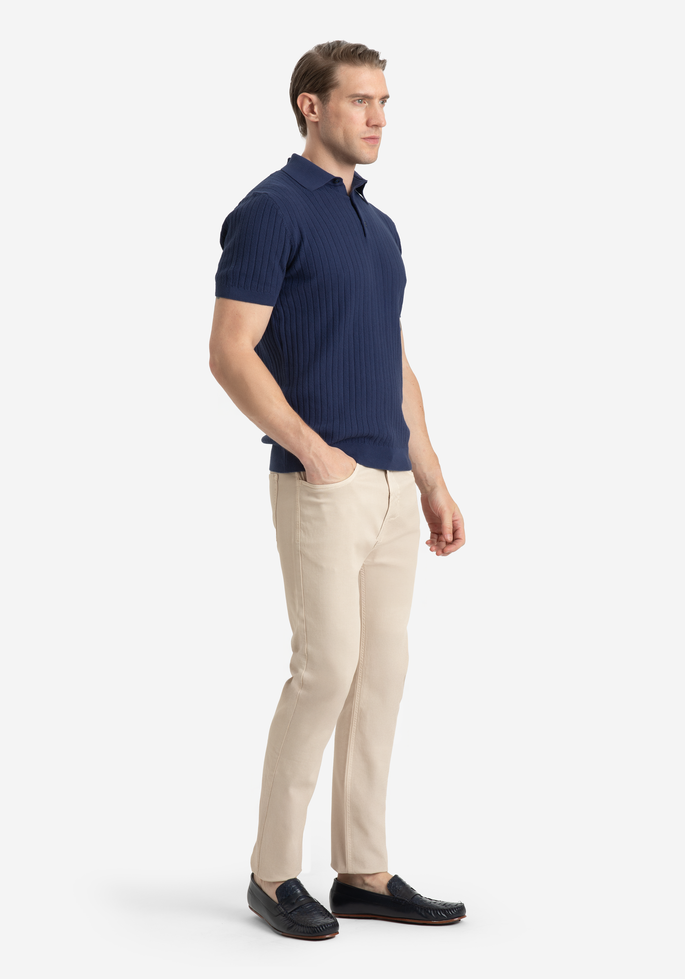 Admiral Blue Knitted Polo Shirt