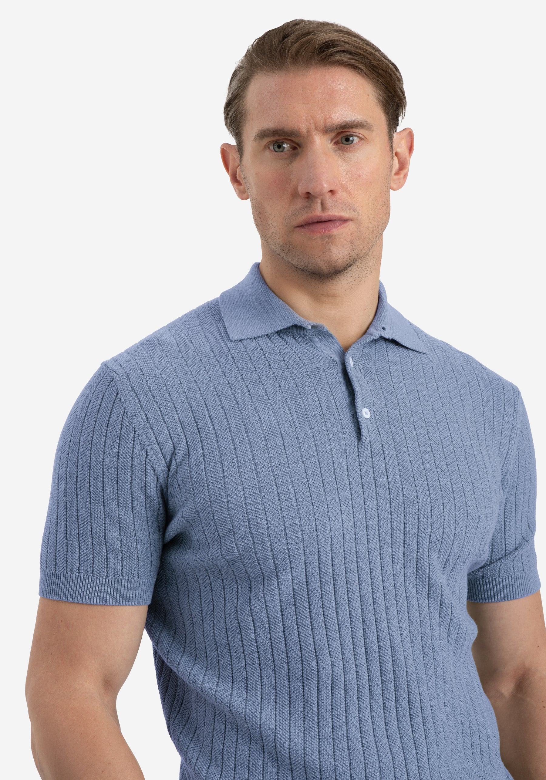 Powder Blue Knitted Polo Shirt