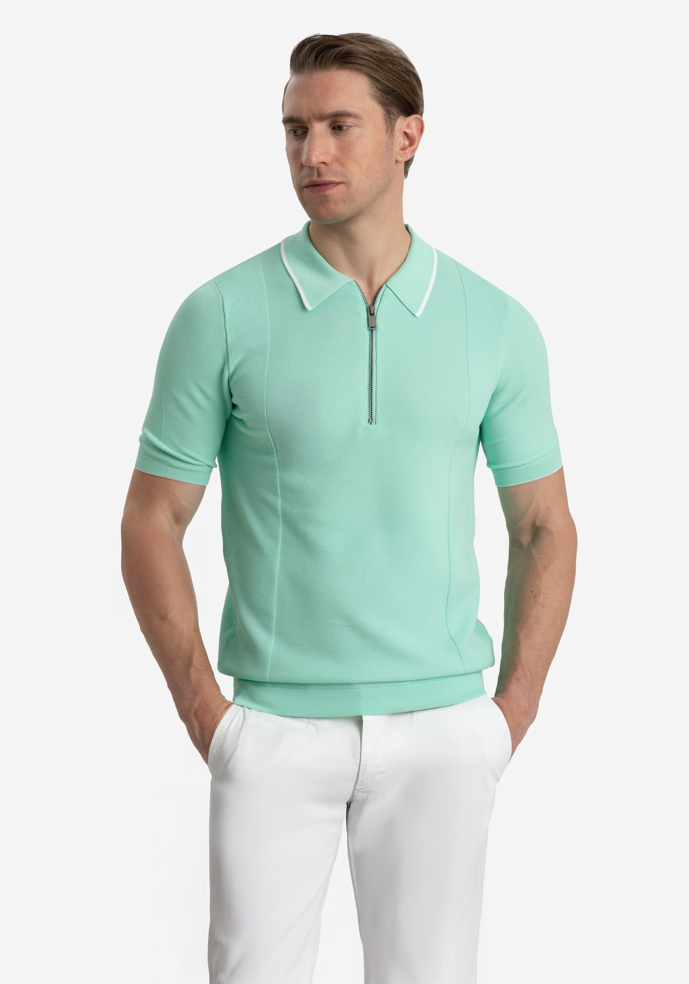 Coastal Mint Polyamide Knitted Polo Shirt