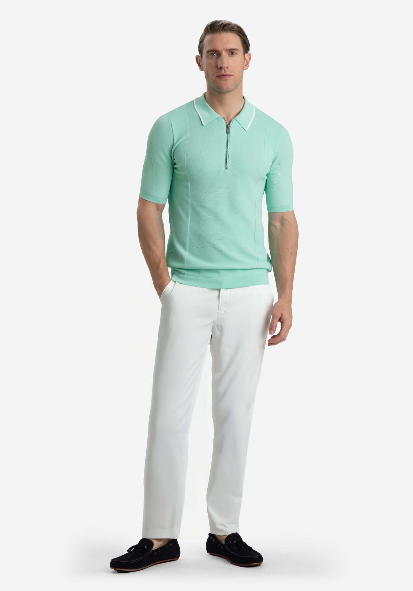 Coastal Mint Polyamide Knitted Polo Shirt