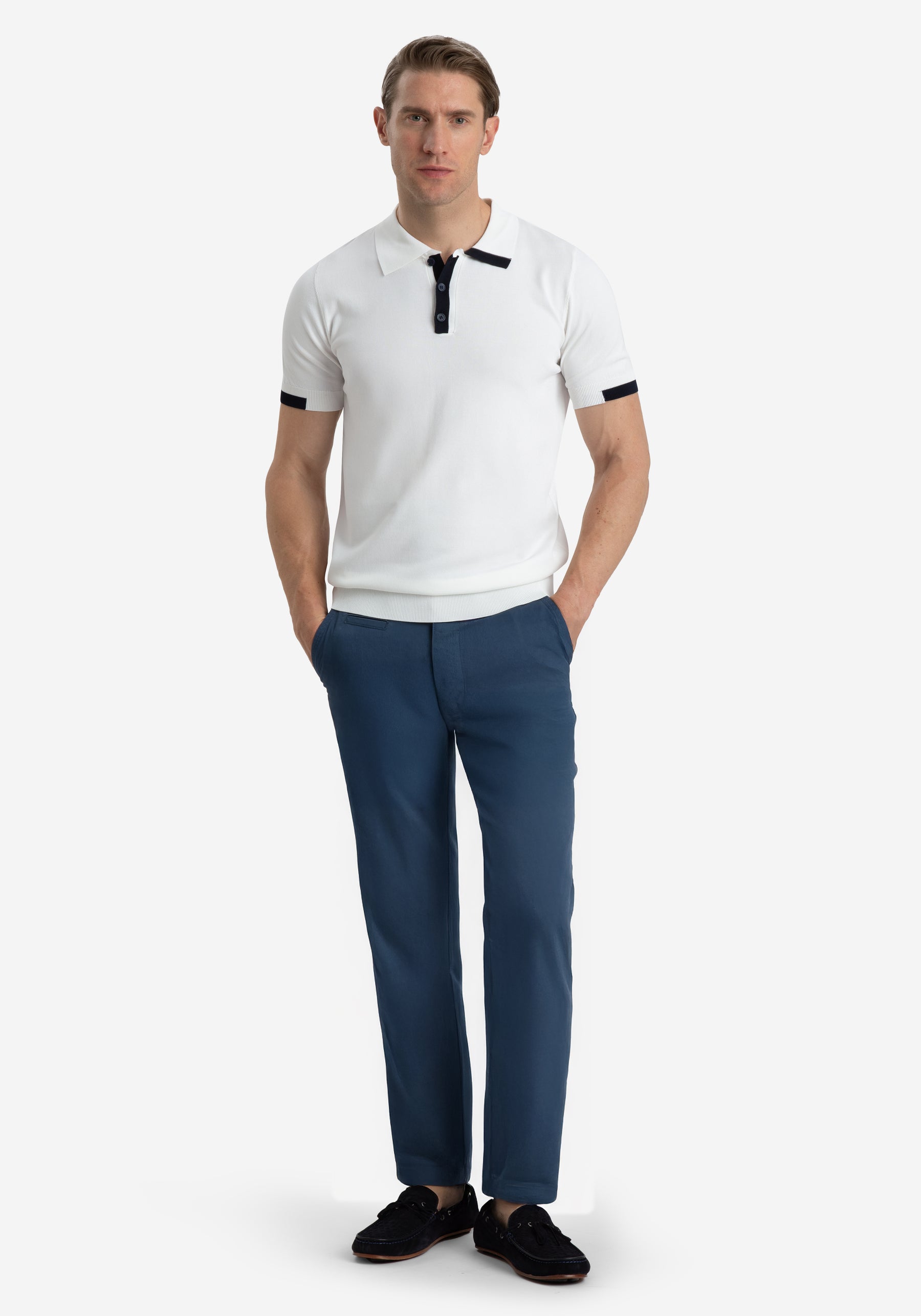 Powder White Polyamide Knitted Polo Shirt