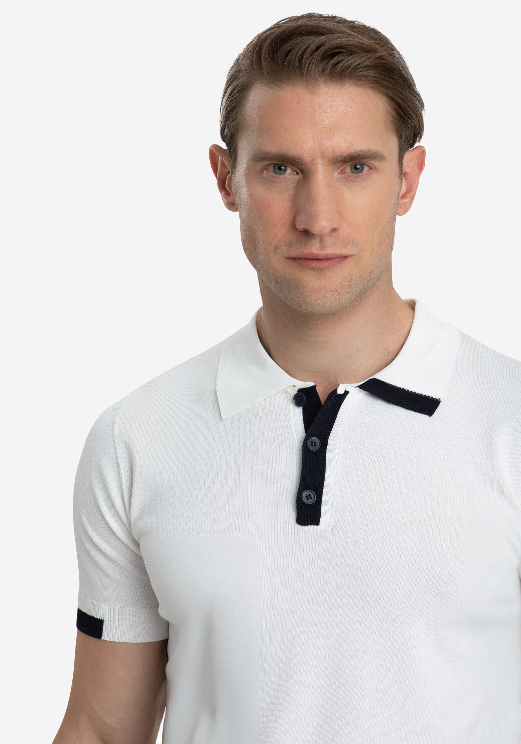 Powder White Polyamide Knitted Polo Shirt