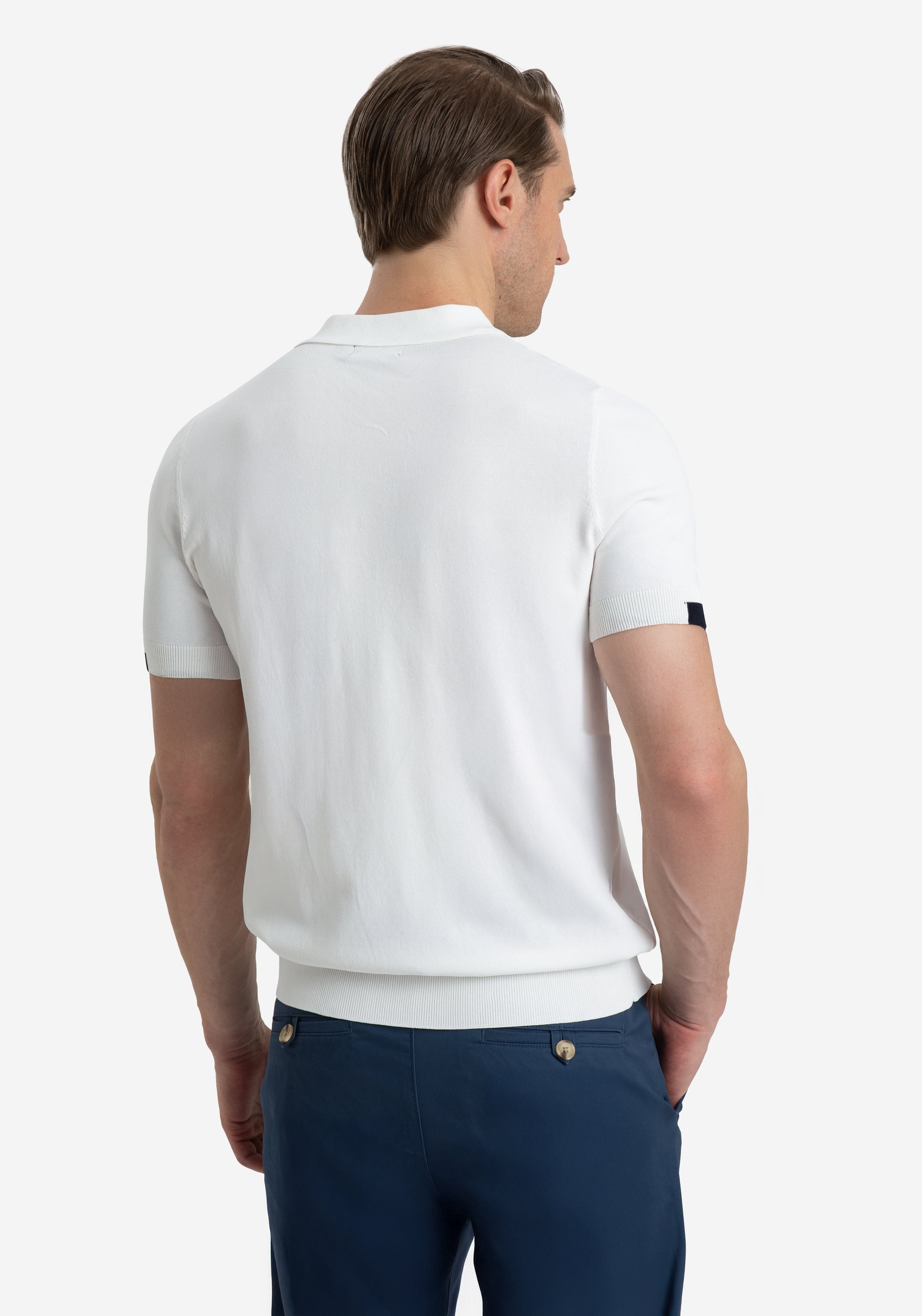 Powder White Polyamide Knitted Polo Shirt