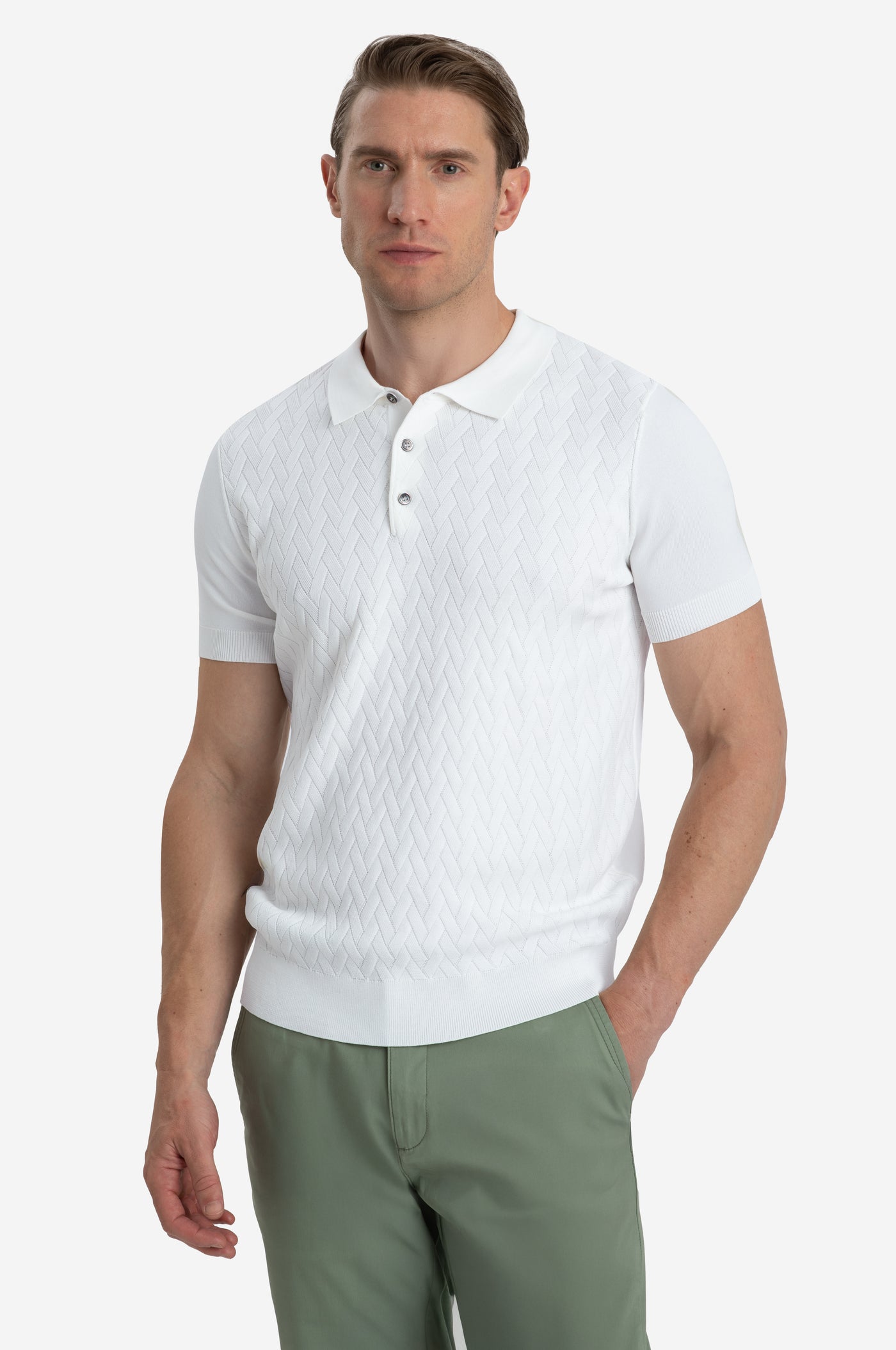 Pearl White Polyamide Knitted Polo Shirt