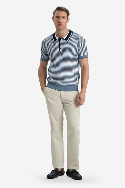 Coastal Blue Stripe Polyamide Knitted Polo Shirt