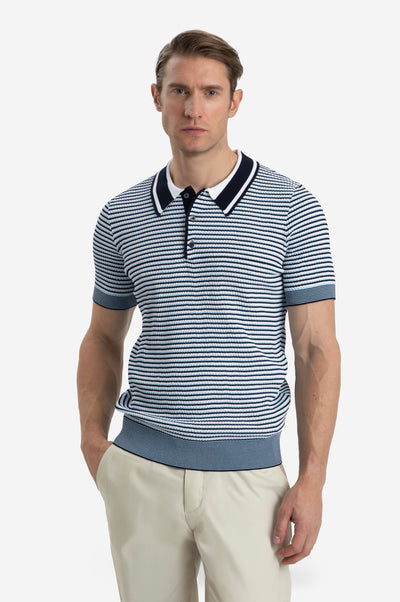 Coastal Blue Stripe Polyamide Knitted Polo Shirt