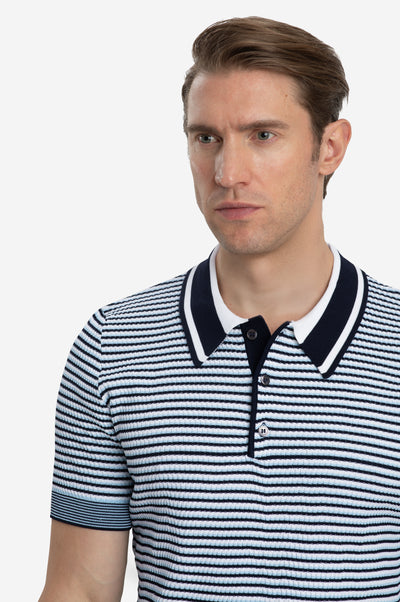 Coastal Blue Stripe Polyamide Knitted Polo Shirt