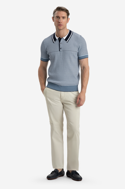 Coastal Blue Stripe Polyamide Knitted Polo Shirt