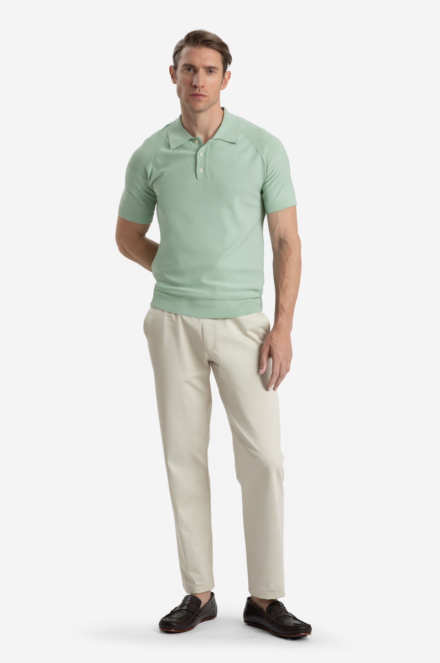 Willow Green Polyamide Knitted Polo Shirt