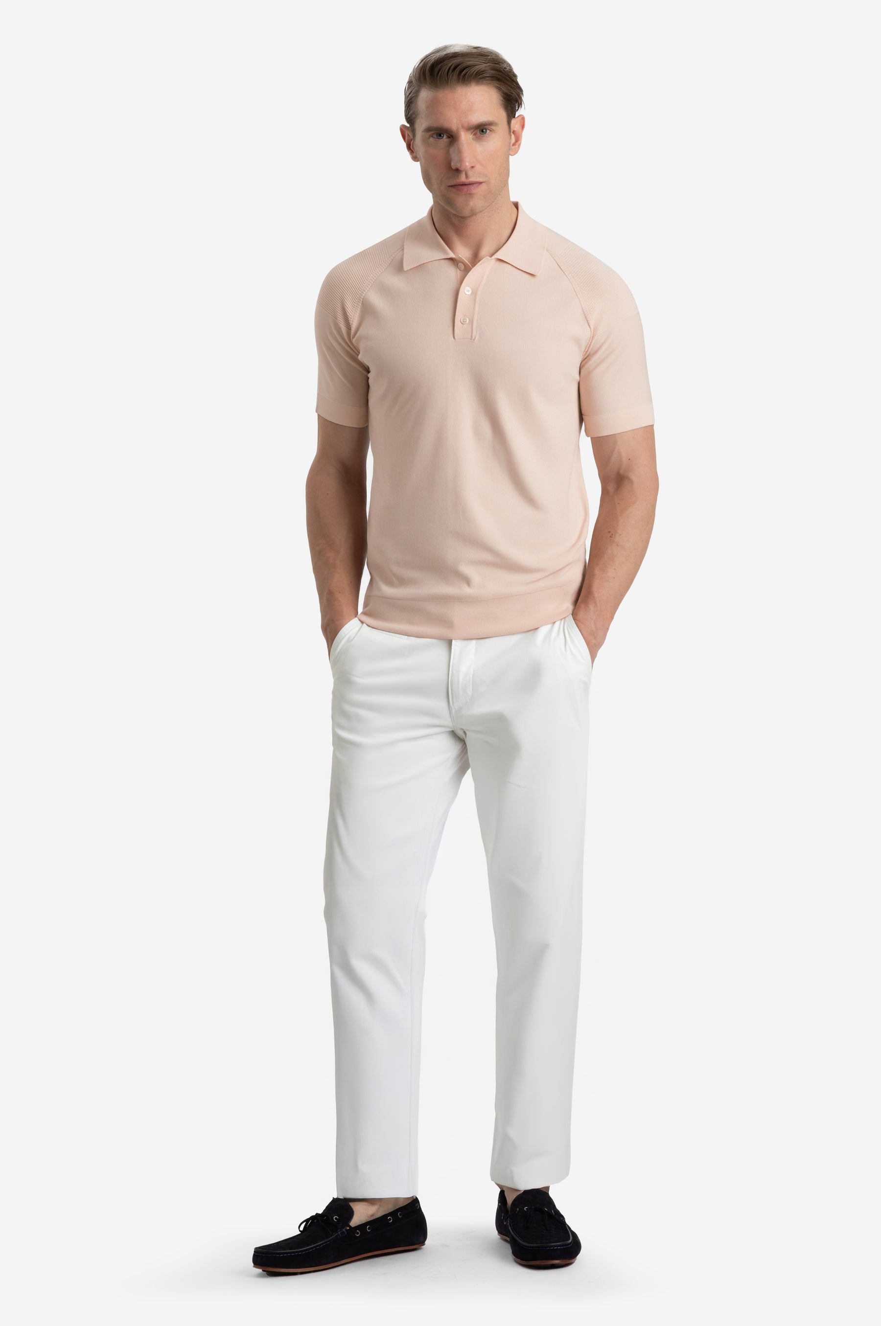 Pale Rose Polyamide Knitted Polo Shirt