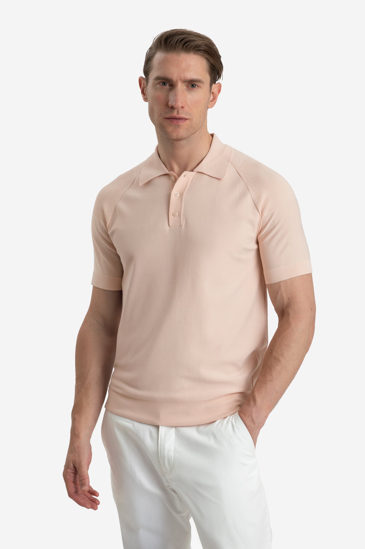Pale Rose Polyamide Knitted Polo Shirt