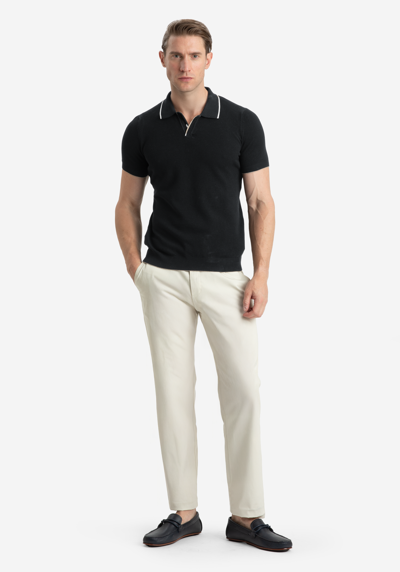 Raven Black Knitted Polo Shirt