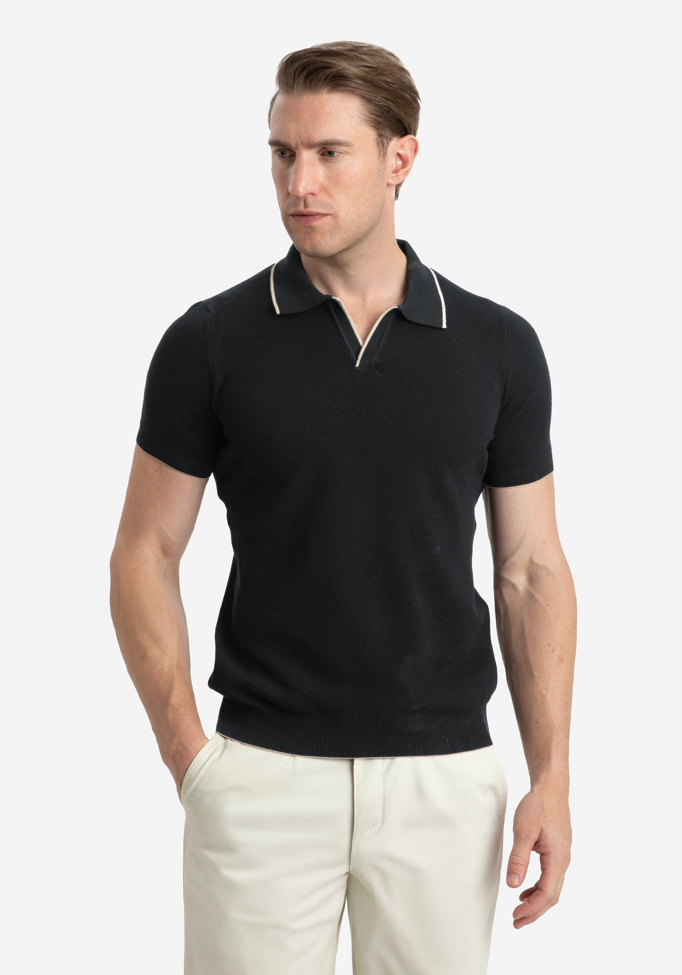 Raven Black Knitted Polo Shirt