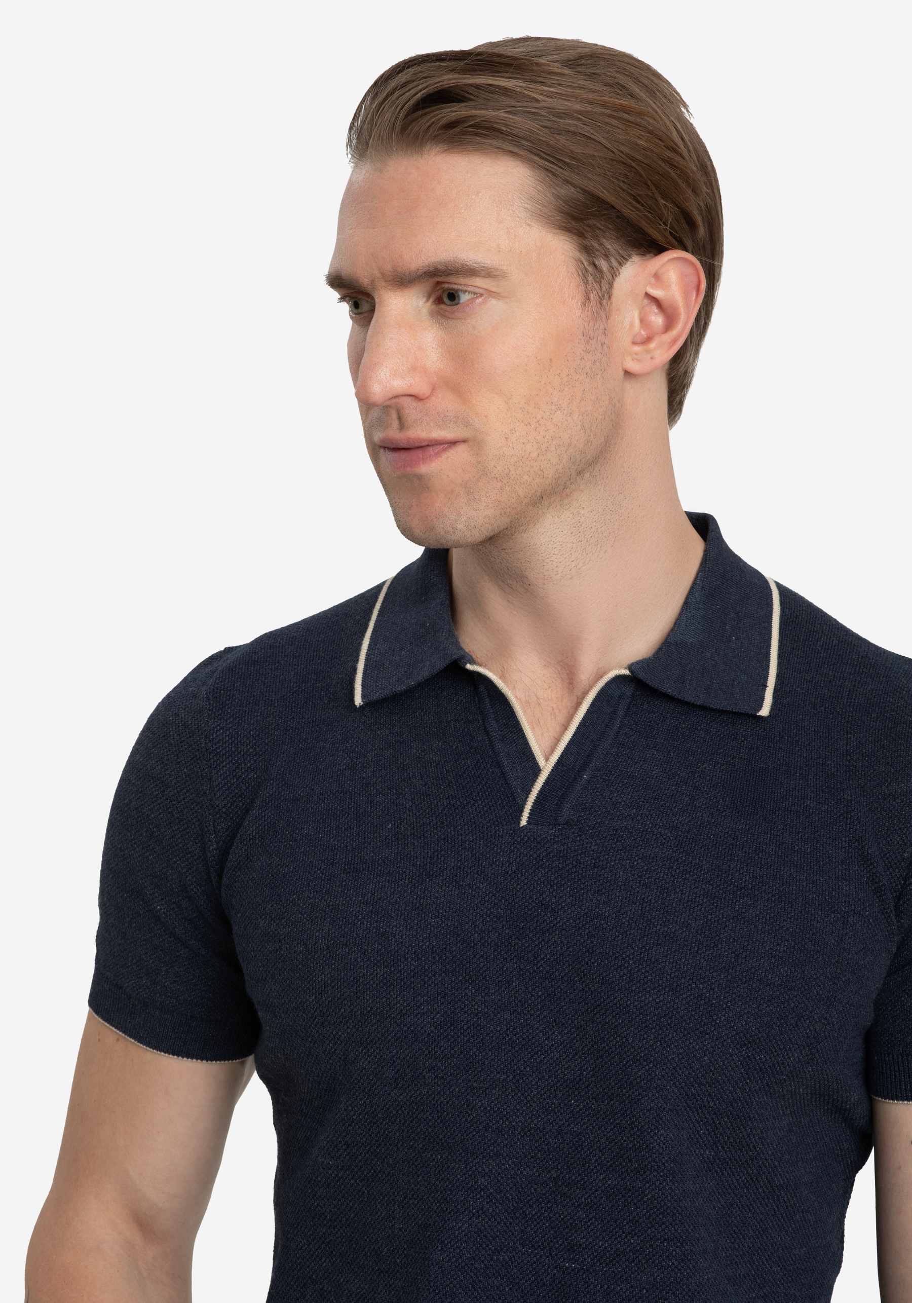 Mineral Navy Knitted Polo Shirt