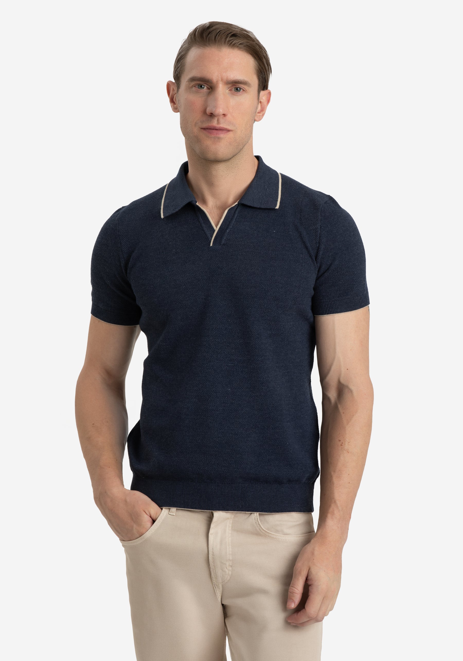 Mineral Navy Knitted Polo Shirt