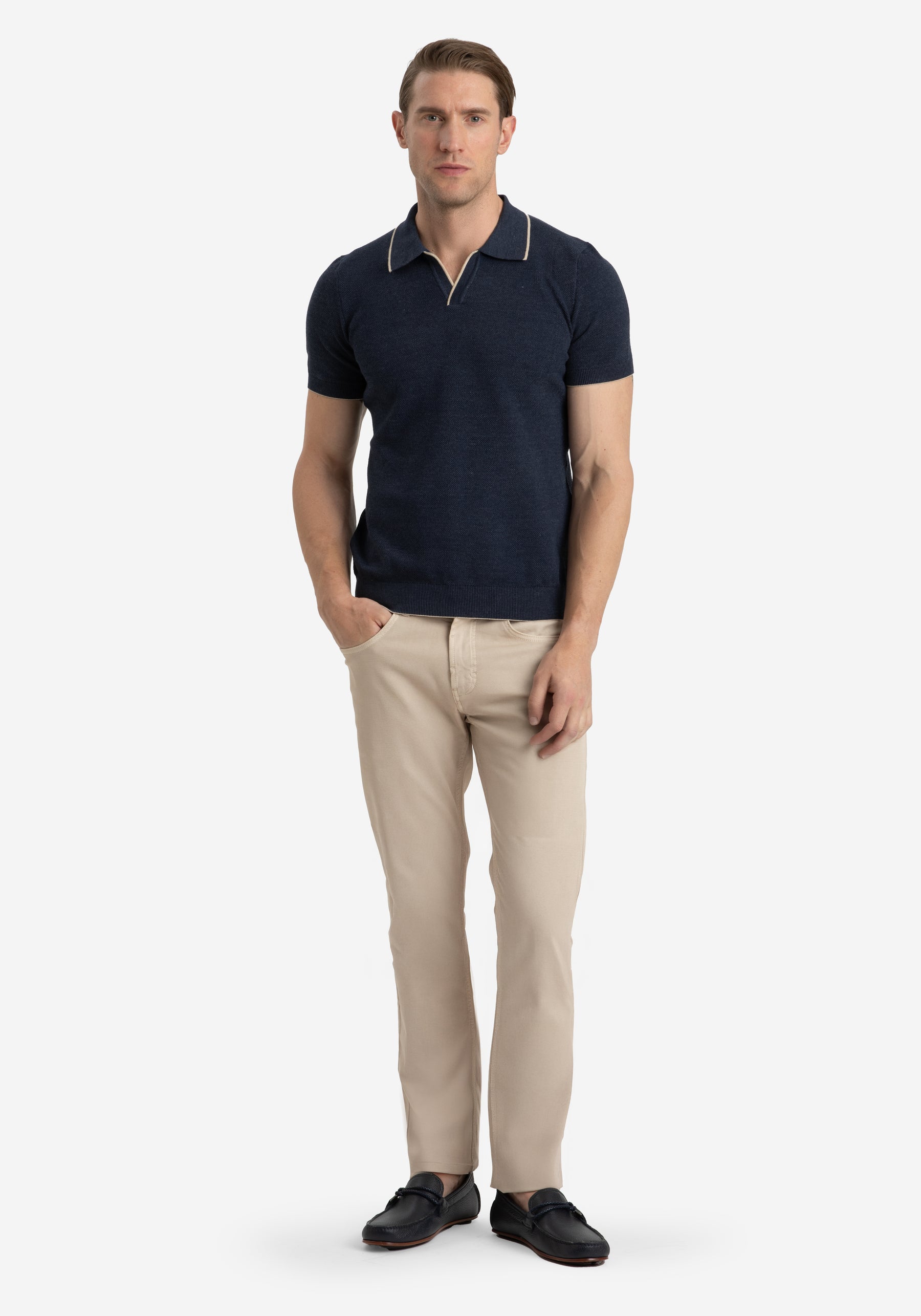 Mineral Navy Knitted Polo Shirt
