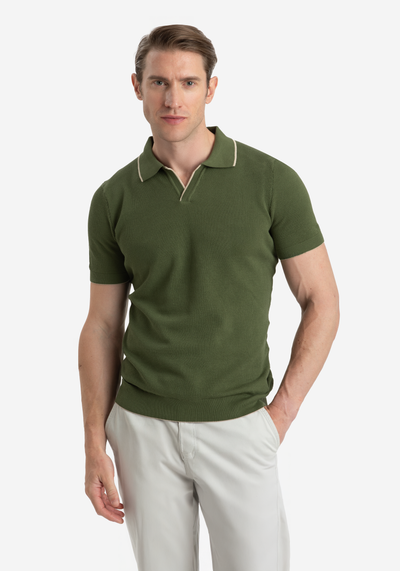 Forest Olive Knitted Polo Shirt
