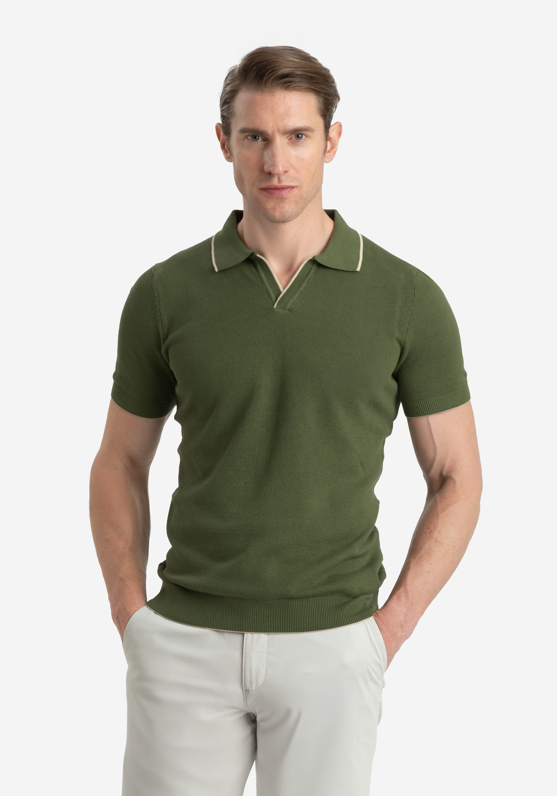 Forest Olive Knitted Polo Shirt
