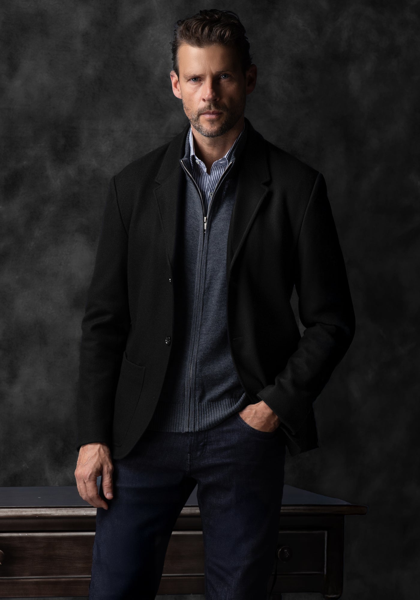 Midnight Black Boiled Wool Jacket