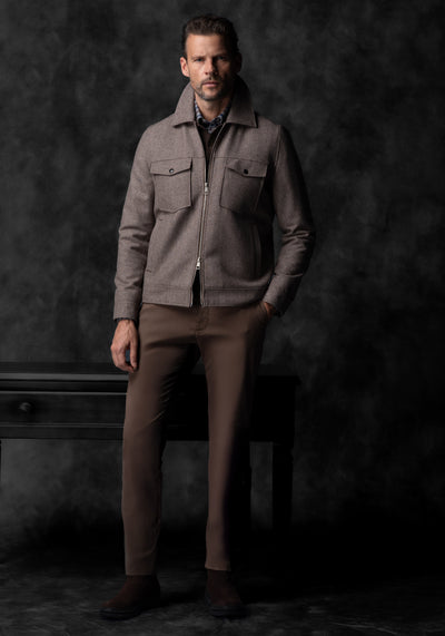 Oak Brown Wool-Blend Bomber Jacket