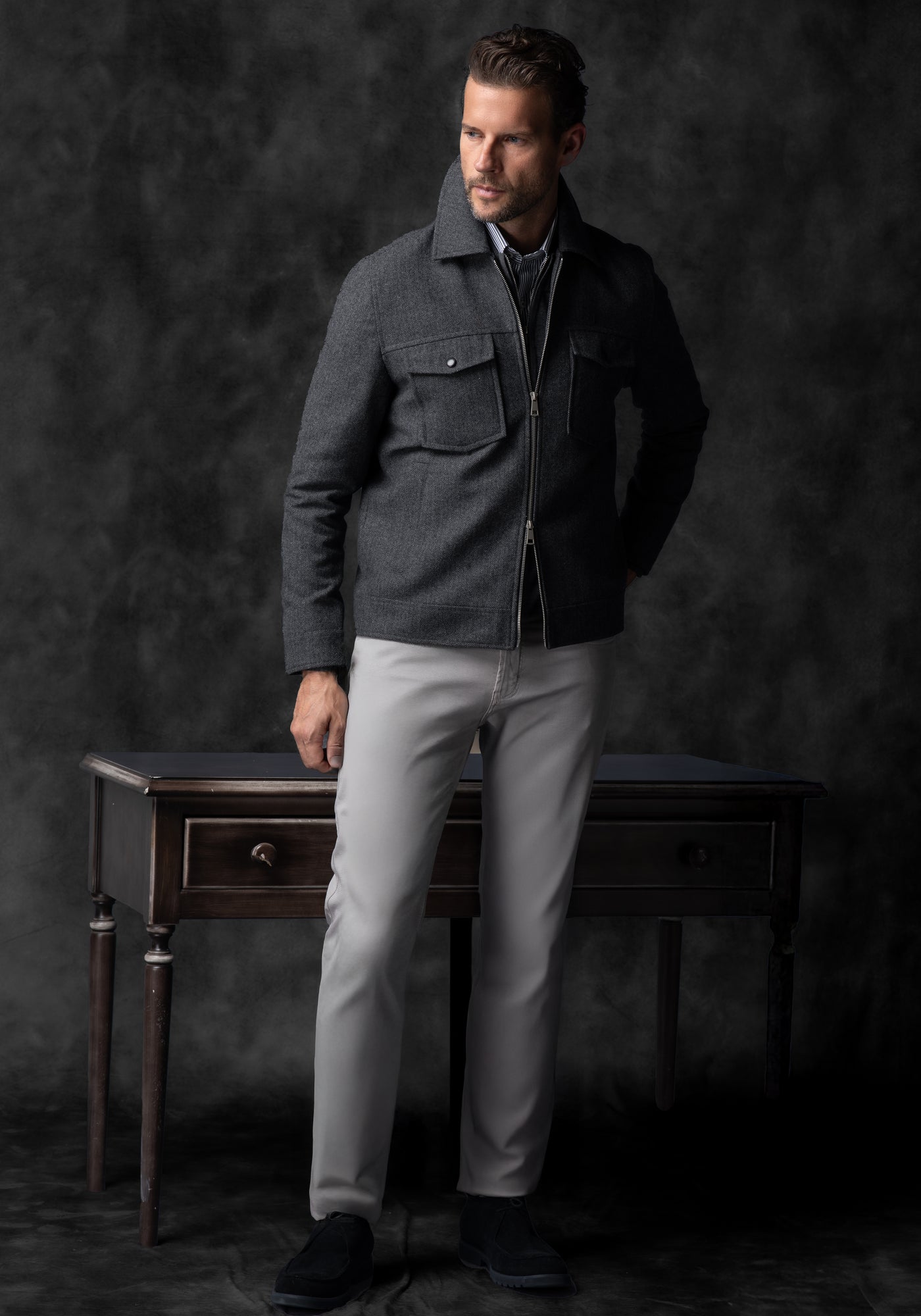 Anthracite Grey Wool-Blend Bomber Jacket