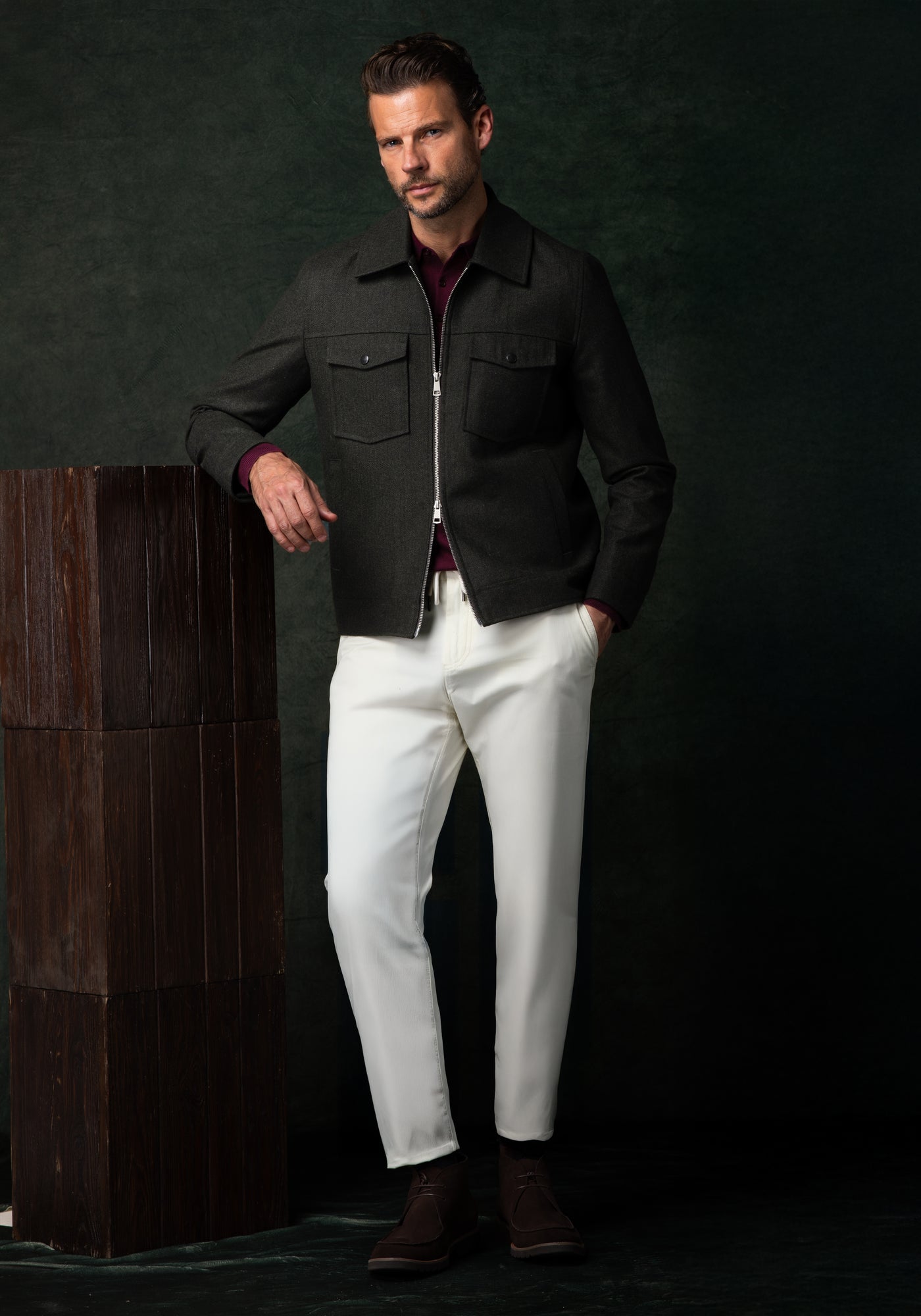 Canyon Olive Wool-Blend Bomber Jacket