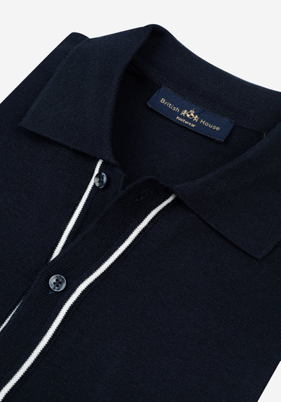 Dawn Navy Knitted Polo Shirt