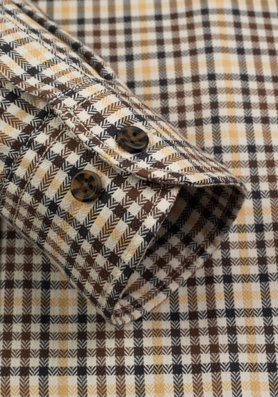 Sand Brown Washed Herringbone Melange Shirt