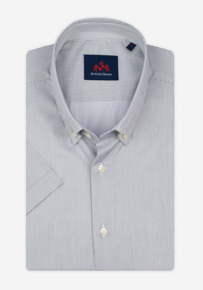 Dull Grey Stripe Piqué Shirt - Short Sleeve