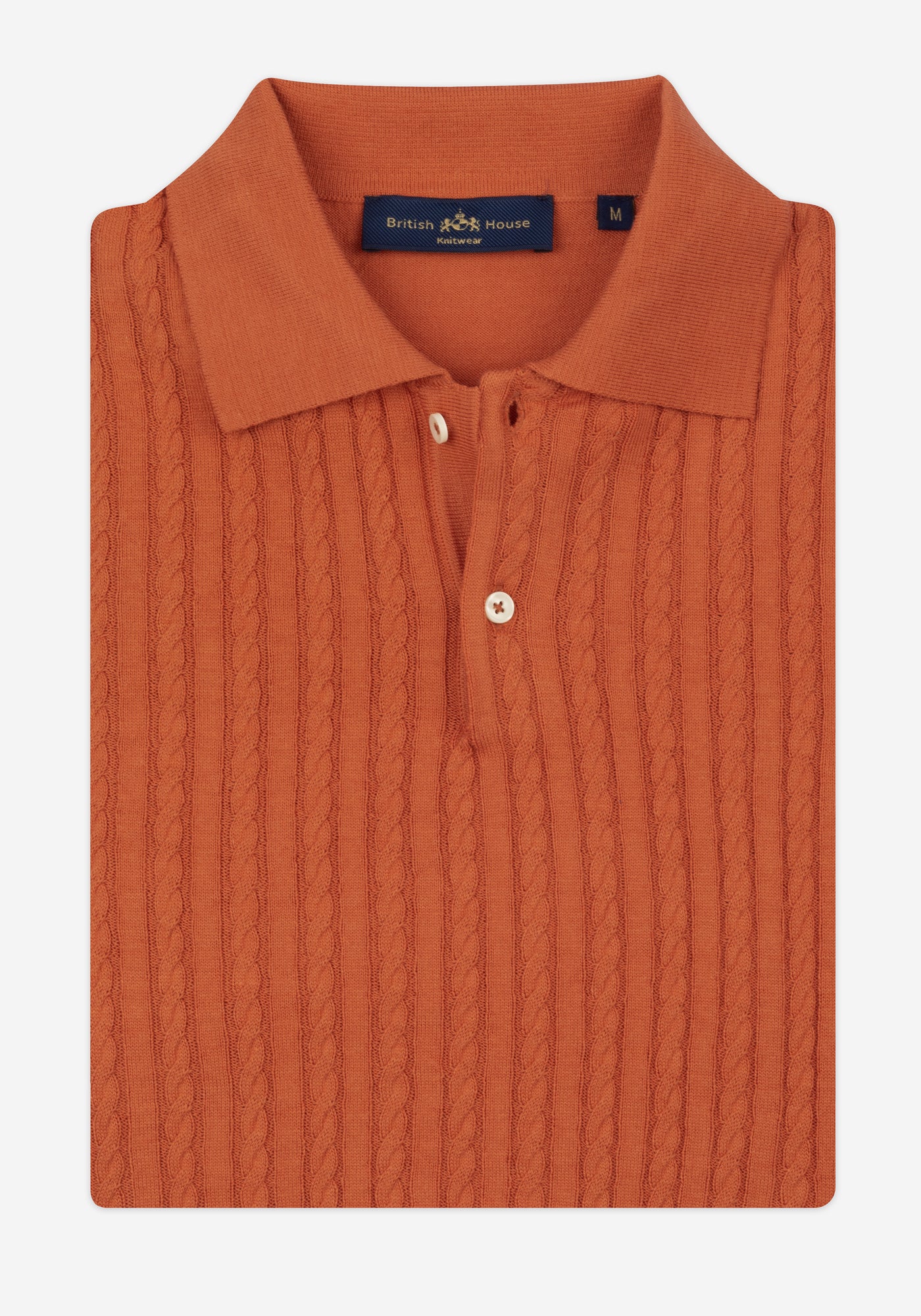 Burnt Orange Braided Knitted Polo Shirt