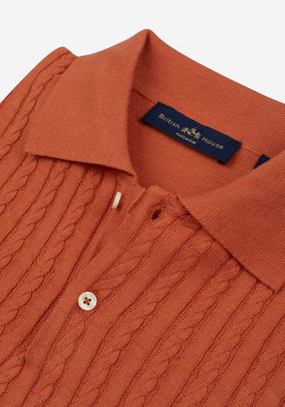 Burnt Orange Braided Knitted Polo Shirt