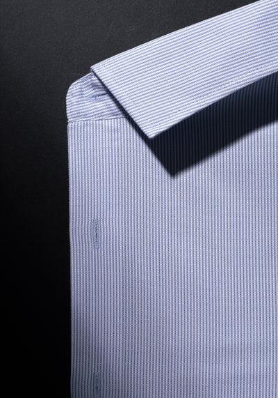 Giza 87 Cotton Airy Blue Stripe Basket Weave Shirt