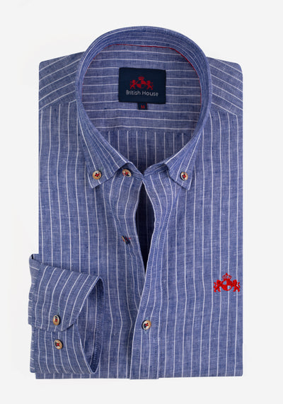 Dim Royal Blue Stripe Belgian Linen Shirt