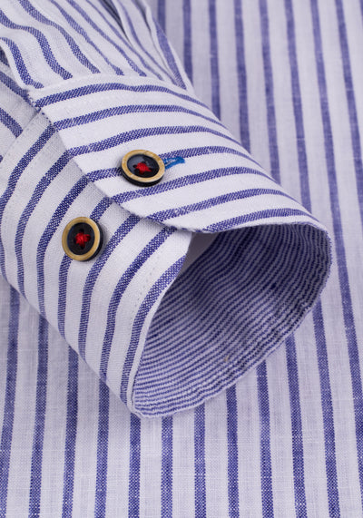 Marine Blue Stripe Belgian Linen Shirt