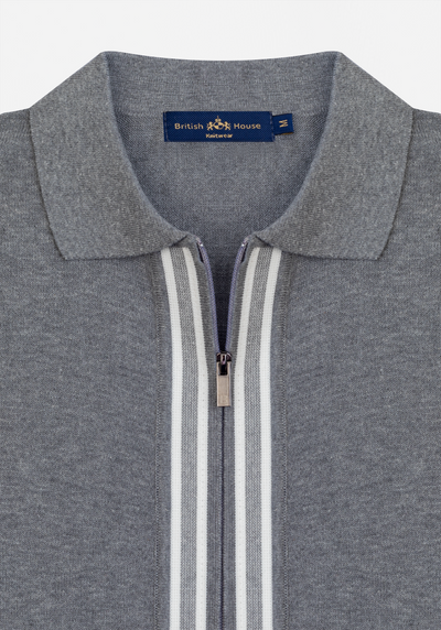 Powder Grey Zip Cotton Pullover