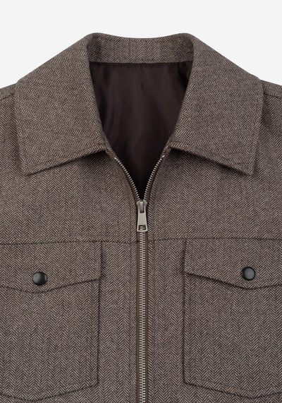 Oak Brown Wool-Blend Bomber Jacket