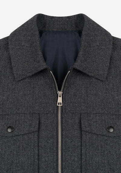 Anthracite Grey Wool-Blend Bomber Jacket