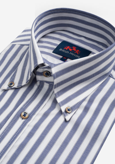 Vintage Blue Stripe Two-Ply Oxford Shirt - Short Sleeve