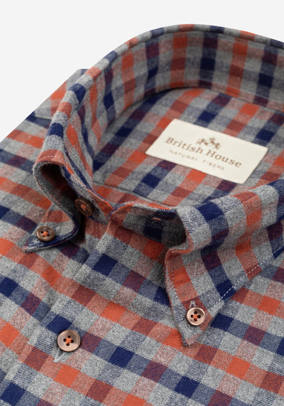 Rust Orange Navy Checked Flannel Shirts