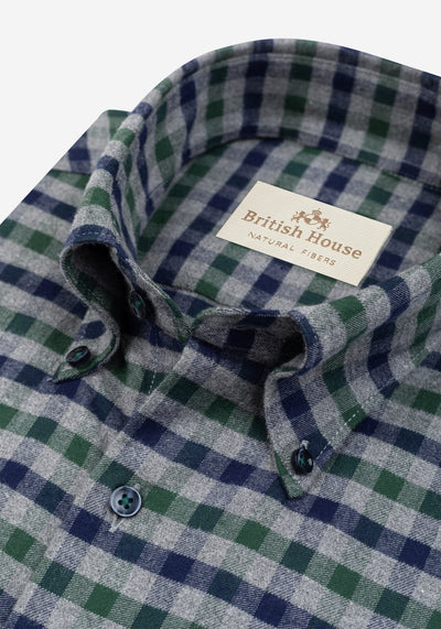 Marine Navy Green Checked Flannel Shirt