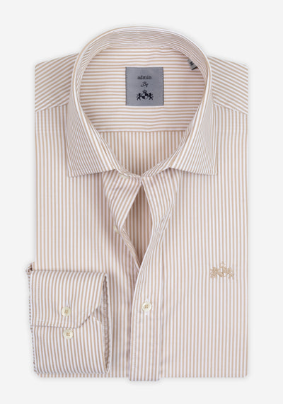 Almond Beige Stripe Basket Weave Shirt