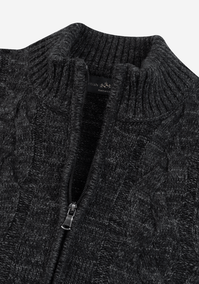Carbon Black Braided Zipped Pullover