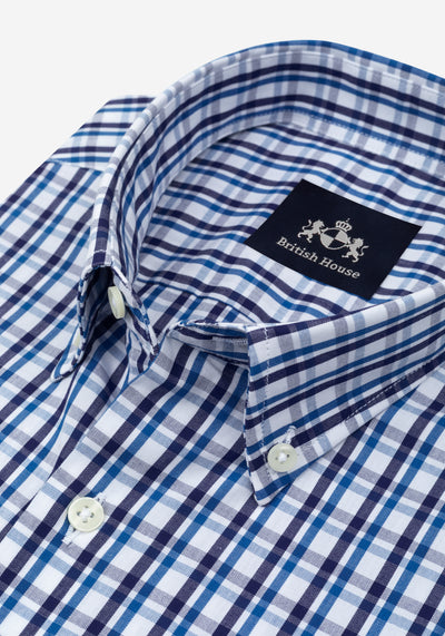 Deep Navy Checked Poplin Shirt