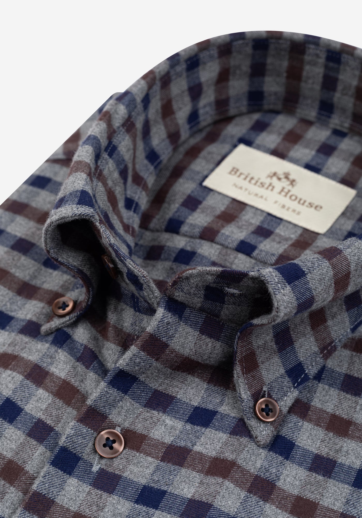 Mocha Brown Navy Checked Flannel Shirt