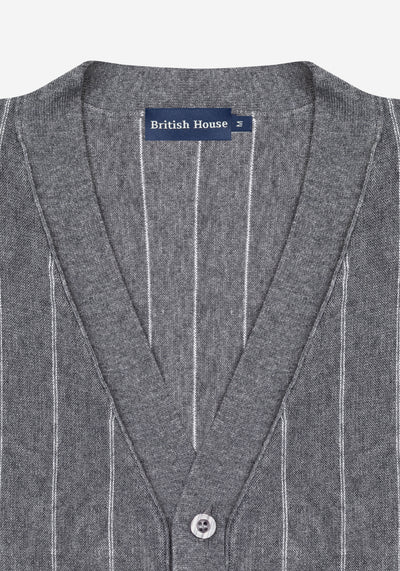 Mono Grey Stripe Merino Wool Blend Cardigan