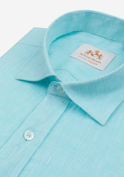 Aqua Blue Belgian Linen Shirt