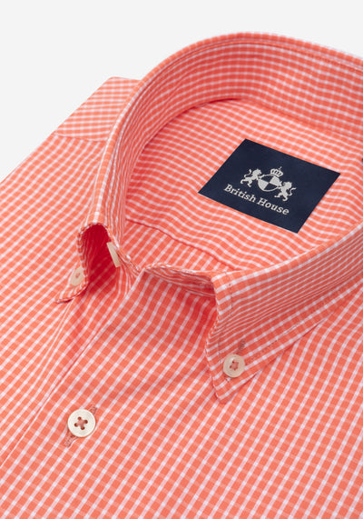 Coral Orange Checked Poplin Shirt
