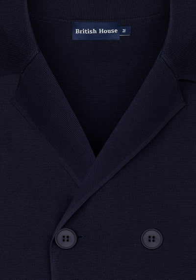 Lapis Navy Double-Breasted Polyamide Jardigan